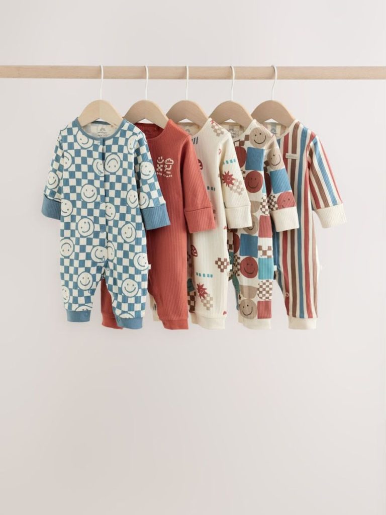 Smiley Check Sleepsuit 5-Pack